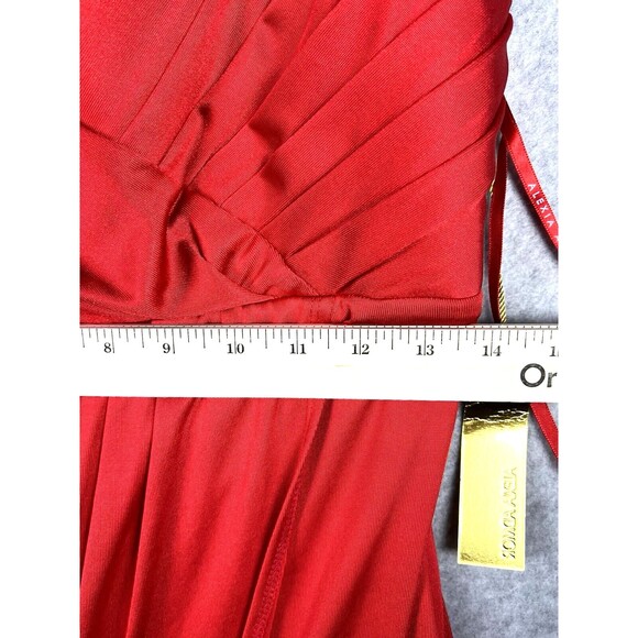 Alexia Admor Midi Dress Womens Large Red Wrap Bodice Empire Waist Made in USA - Picture 11 of 16